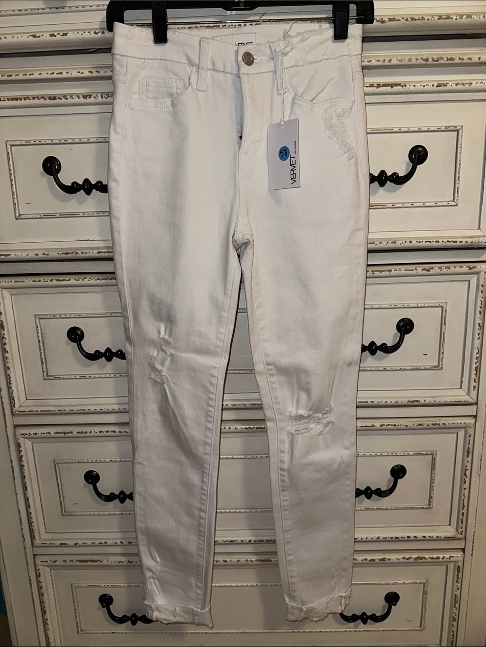 VERVET BY FLYING MONKEY White Distressed Ankle Skinny Jeans